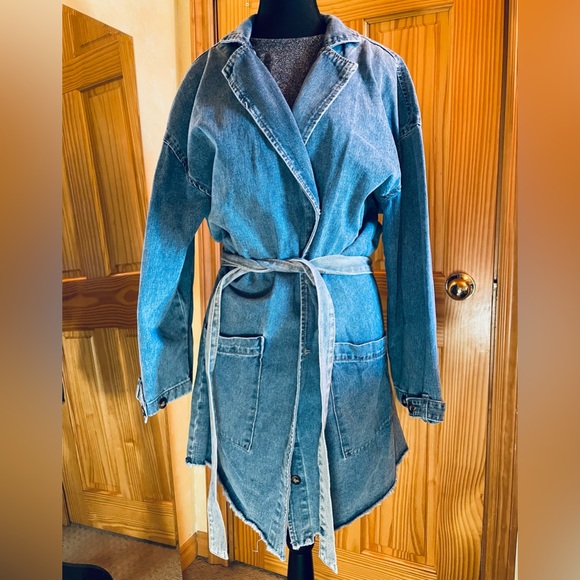Laila Loves Denim Wrap Trench Style Mini Dress - Picture 2 of 5